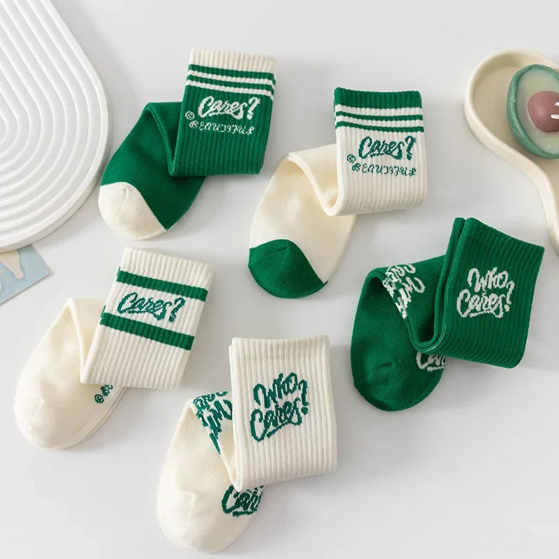Green Japanese Cotton Mid Tube Socks