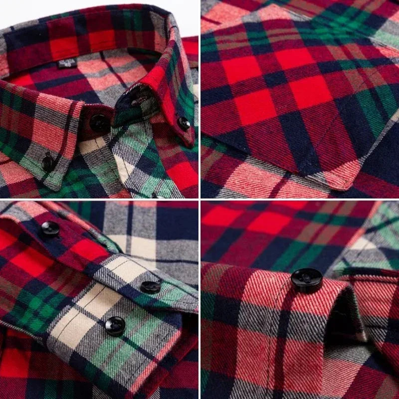 Men's Thick Flannel Plaid Shirts - Pure Cotton