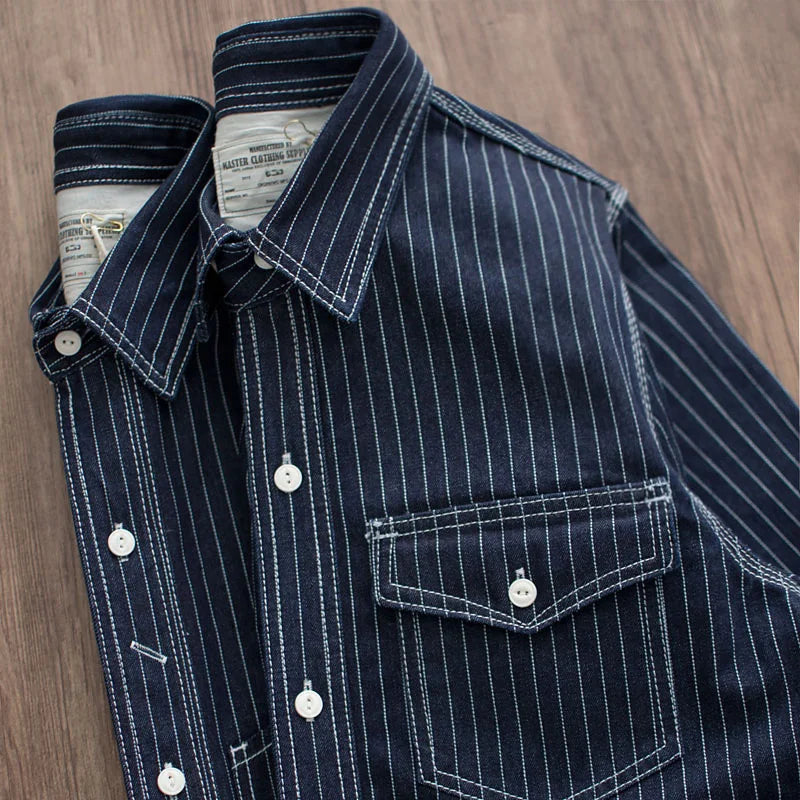 12.5oz Heavyweight American Vintage Casual Wabash Indigo Denim Shirts for Men - 100% Cotton