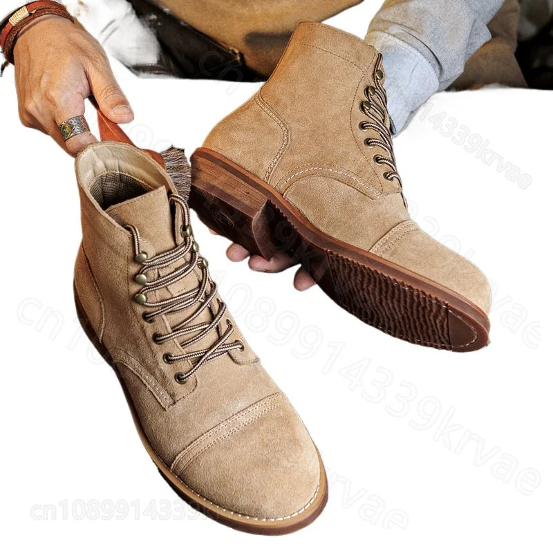 Reverse Velvet Vintage Cowhide Leather Cargo Boots