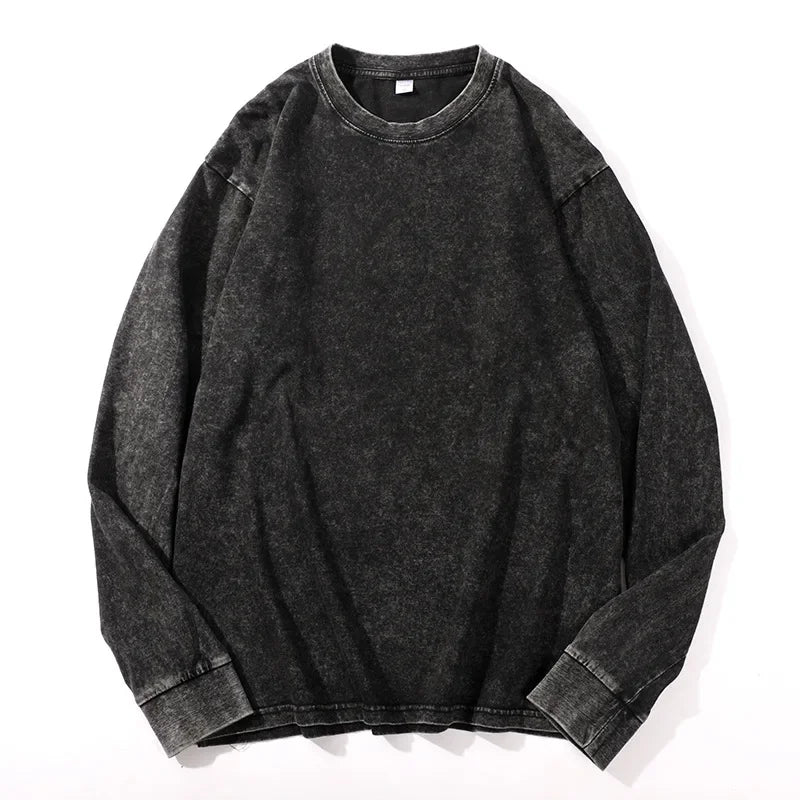 Distressed Long Sleeve Cotton T- Shirt
