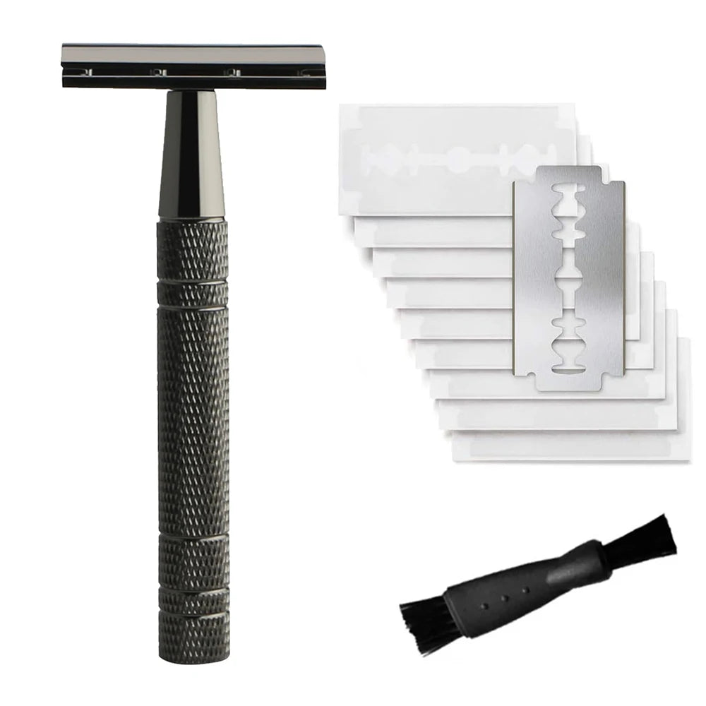 Reusable Double Edge Safety Razor 10 Blades for Men Metal DE Razor