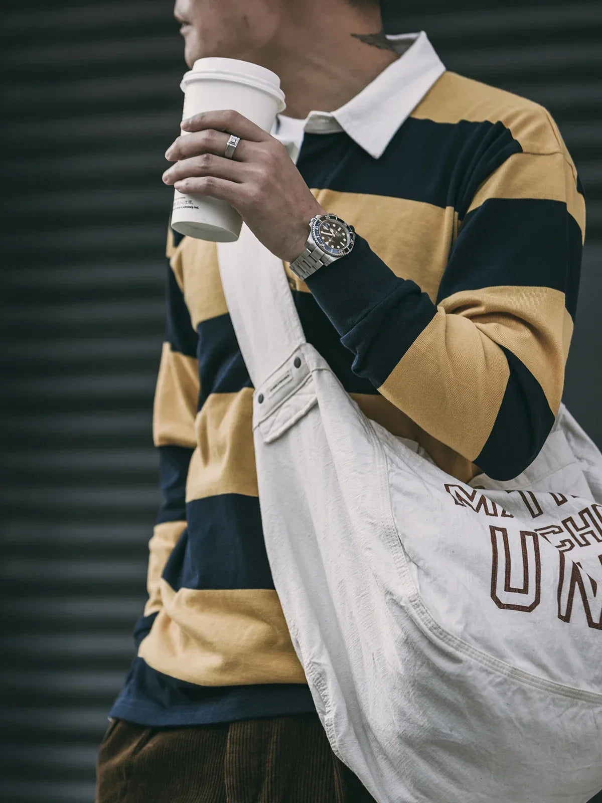 Ivy League Striped Long Sleeve Rugby Polo Shirt