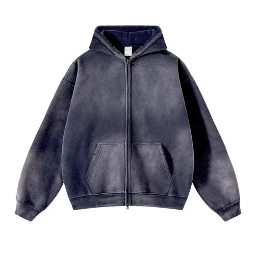 Distressed Tie Dye Gradient Zip Up Hoodie