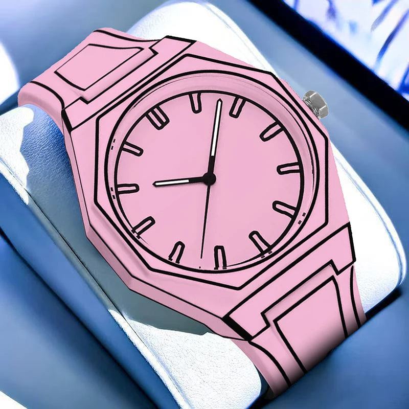 Pink Comic Book Sketch Design Style Anime  Japanese Quartz Watch