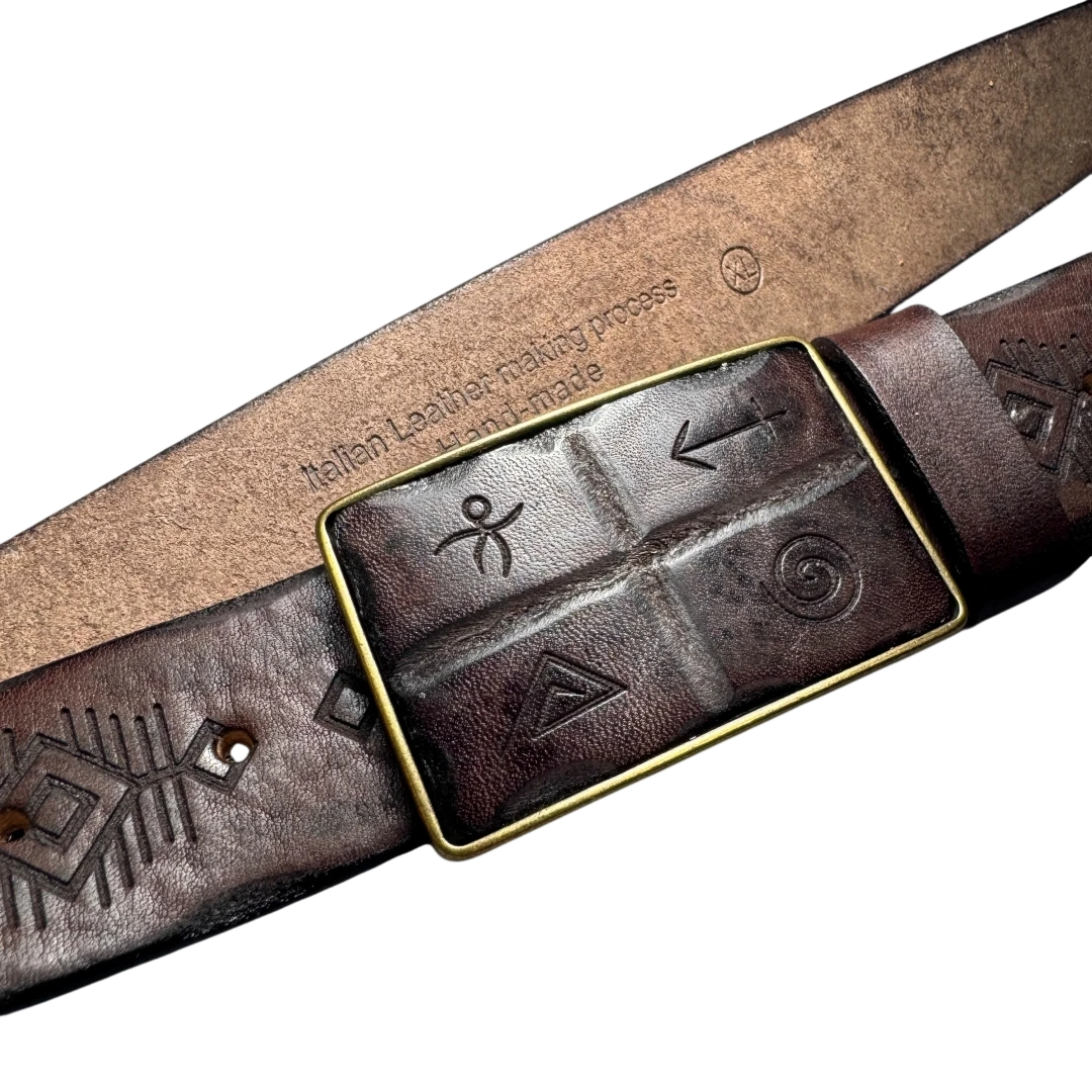 Men's Vintage Genuine Leather Belt - Copper Horseshoe Buckle - Thick Cowhide