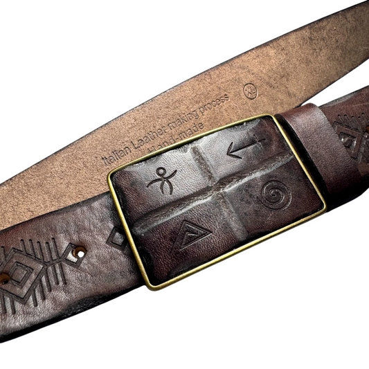 Men's Vintage Genuine Leather Belt - Copper Horseshoe Buckle - Thick Cowhide