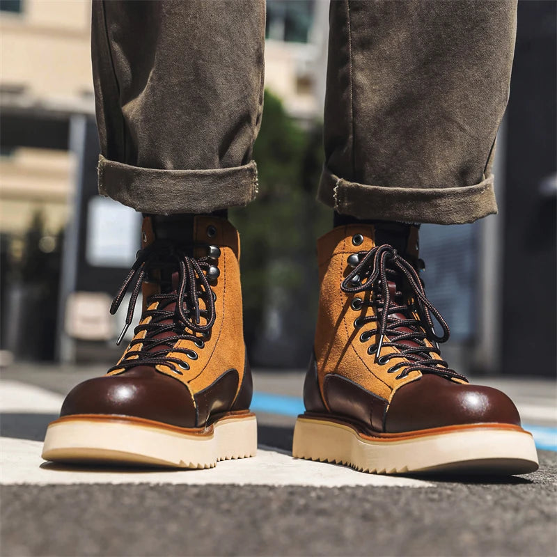 Men's Genuine Leather Ankle Boots | Outdoor Thick-Sole Casual Workwear