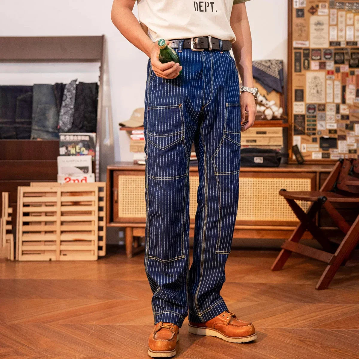 Indigo Wabash Trousers - Vintage Railroad Striped Work Pants