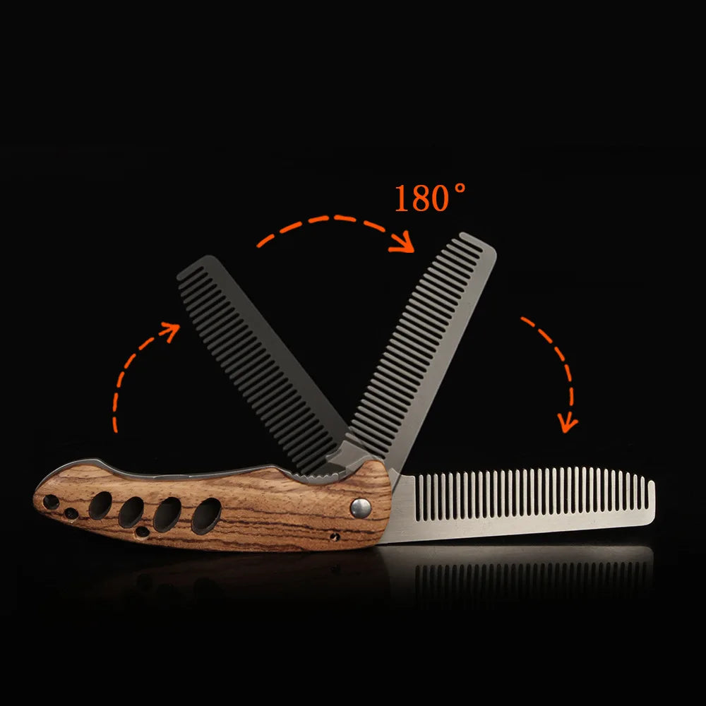 Solid Wood And Metal Folding Beard Comb