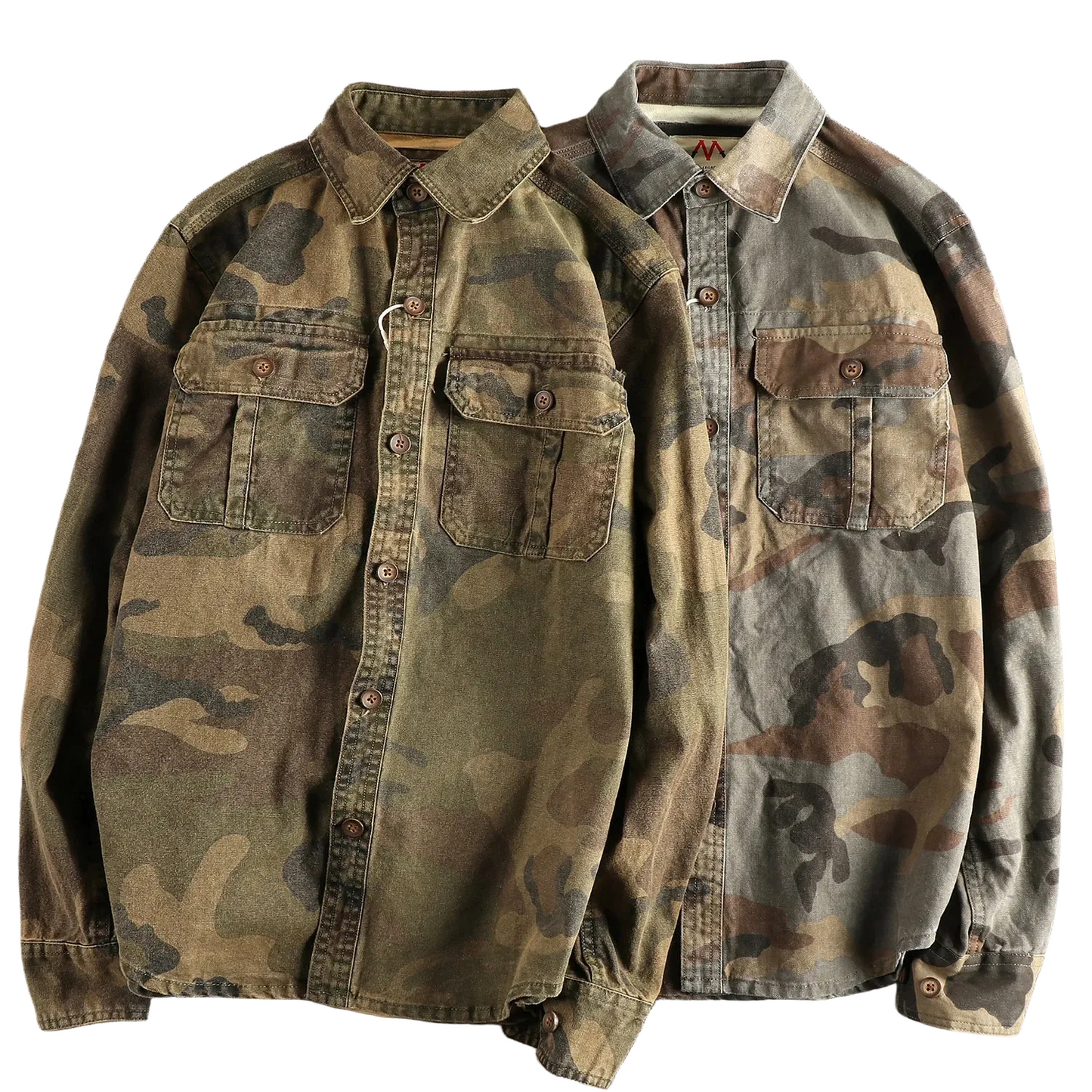 Vintage Khaki Camouflage Shirt Jacket For Men With Pocket Design