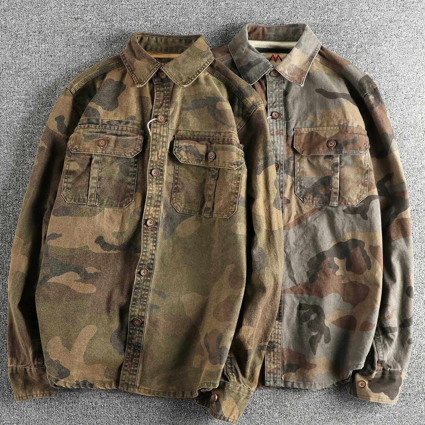 Vintage Khaki Camouflage Shirt Jacket For Men With Pocket Design