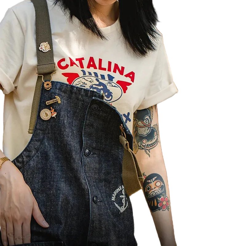 Women's Navy Blue Baggy Denim Overalls - 100% Cotton
