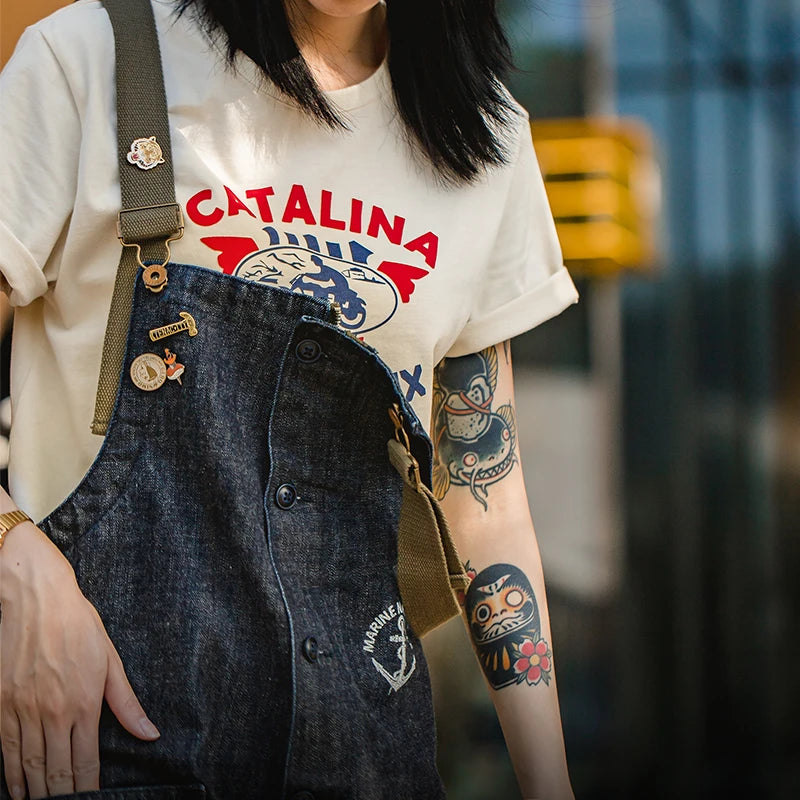 Women's Navy Blue Baggy Denim Overalls - 100% Cotton