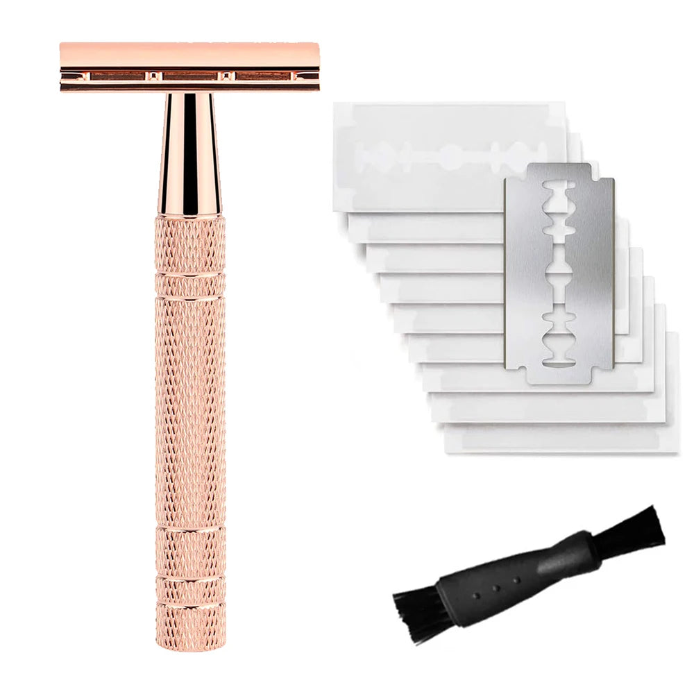 Reusable Double Edge Safety Razor 10 Blades for Men Metal DE Razor