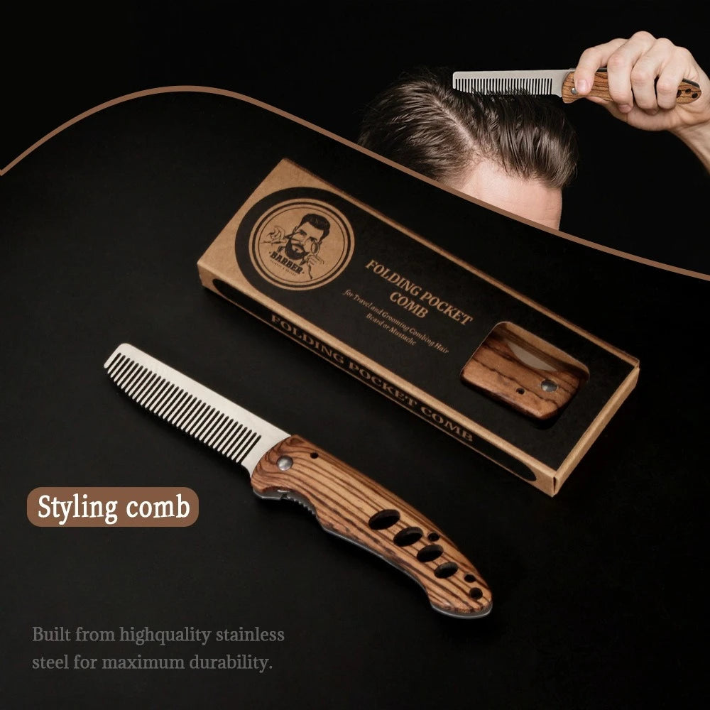Solid Wood And Metal Folding Beard Comb