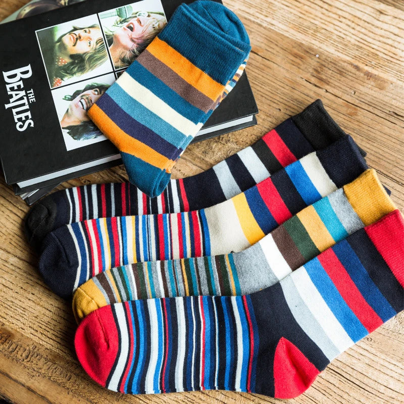 5 Pairs Men's Striped Cotton Socks