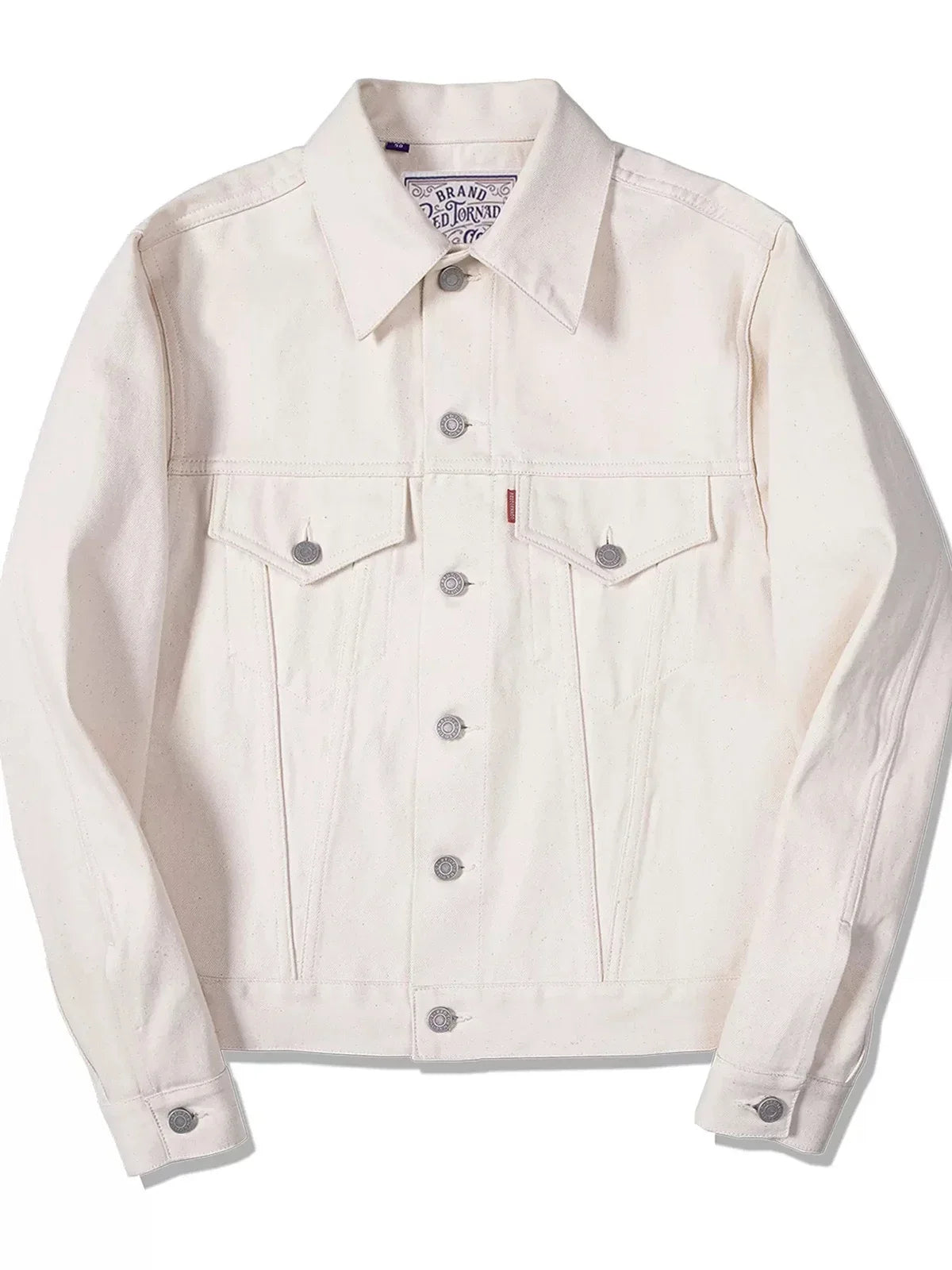 Trucker Jacket White Selvedge Denim Short Mens Outerwear Slim Fit