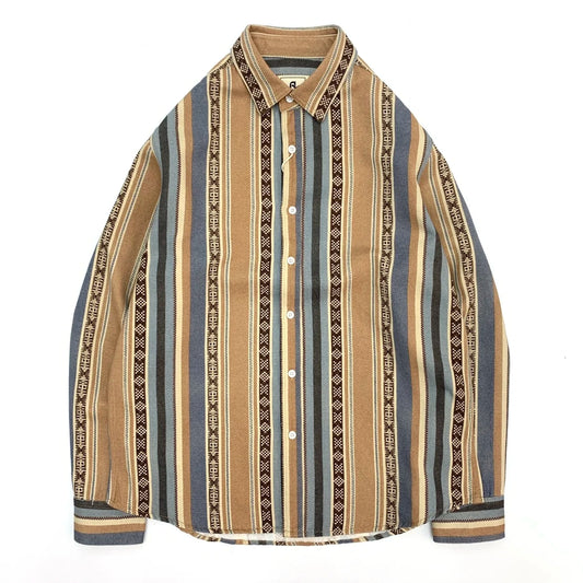 Retro Japanese Long Sleeve Ethnic Pattern Striped Shirt
