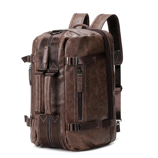 Solid Color Leather Men's Backpack Travel Bag Handbag School Backpack