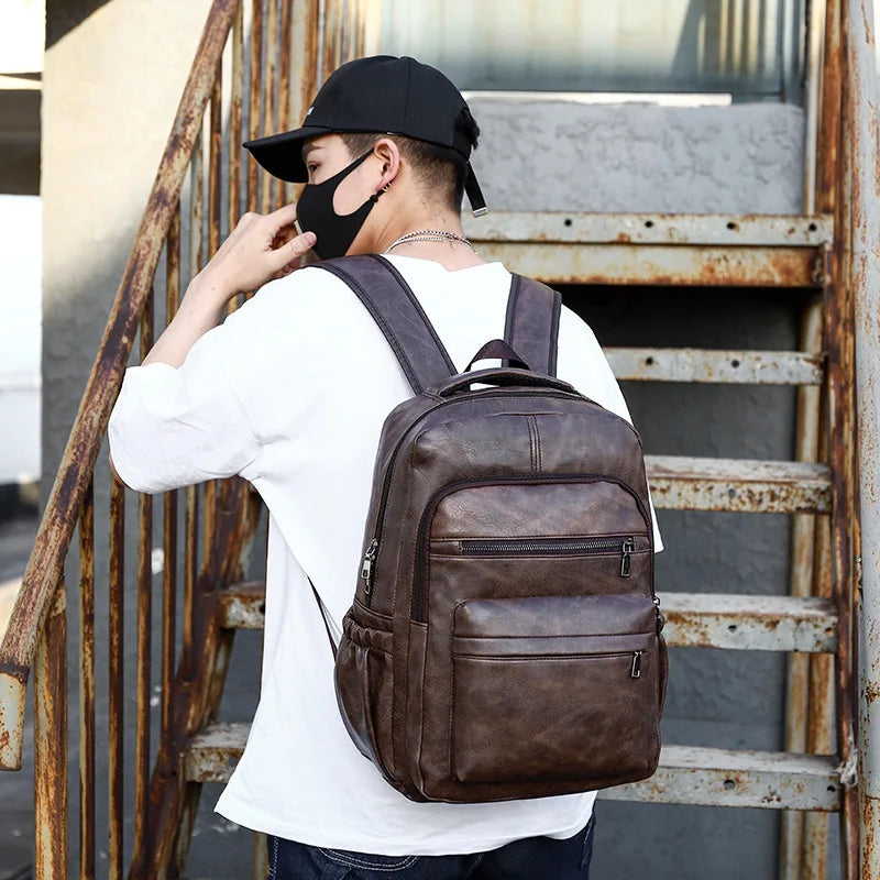 High Quality USB Charging Backpack for Men - Large Leather Laptop Backpack