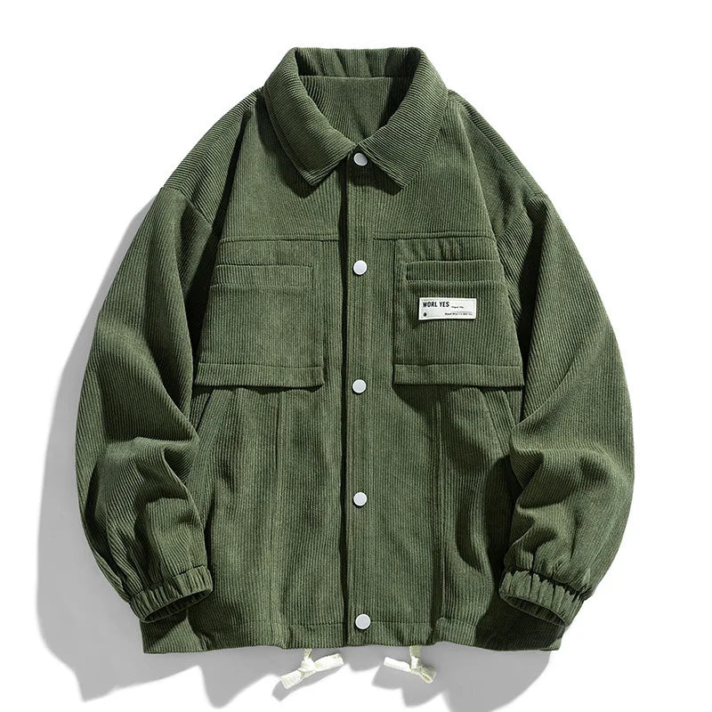 Men Corduroy Cargo Jacket With Multiple Pockets Casual Coat