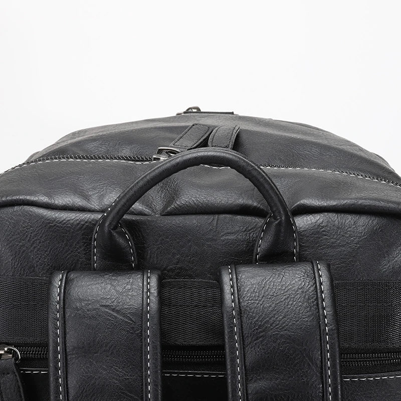 Solid Color Leather Backpack