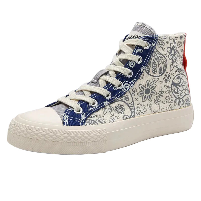 High Top Printed Canvas Shoes Casual Retro Skateboard Walking Shoes