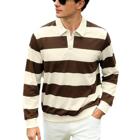 Men's Long Sleeve Striped Rugby Polo Shirt