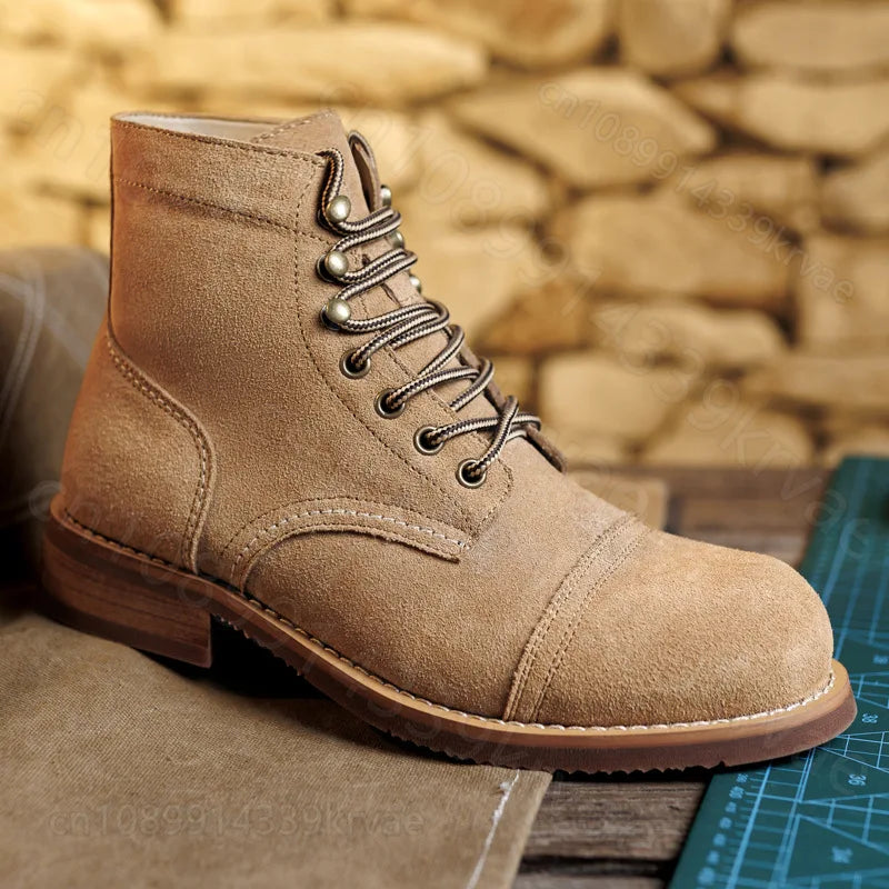 Reverse Velvet Vintage Cowhide Leather Cargo Boots