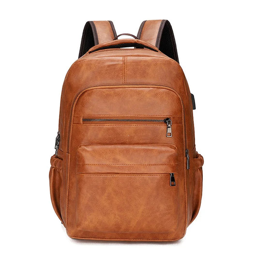 High Quality USB Charging Backpack for Men - Large Leather Laptop Backpack