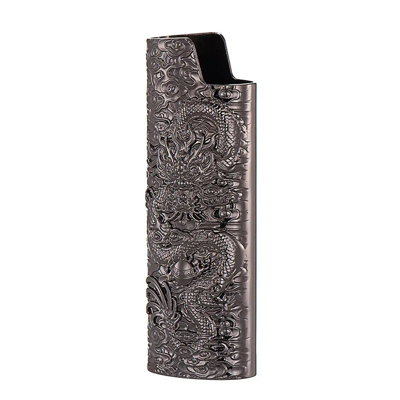 3D Flying Dragon Relief Metal Lighter Case For BIC J6 Full Size