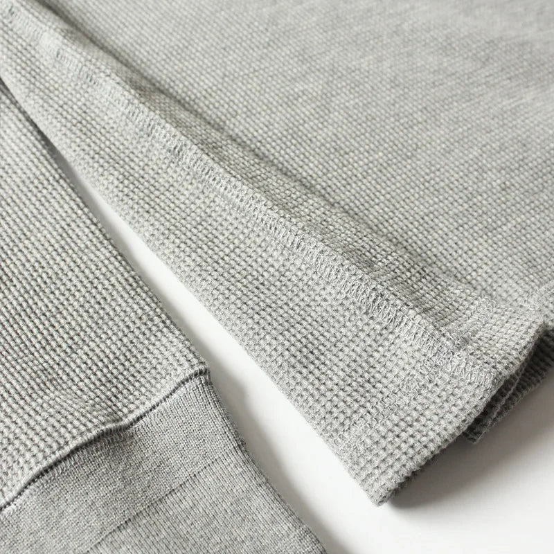 Heavyweight Waffle Knit Long Sleeve Long John Style Cotton Jumper Shirt