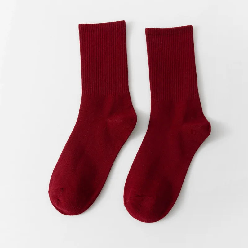 1 Pair Unisex Solid Color Breathable Cotton Socks