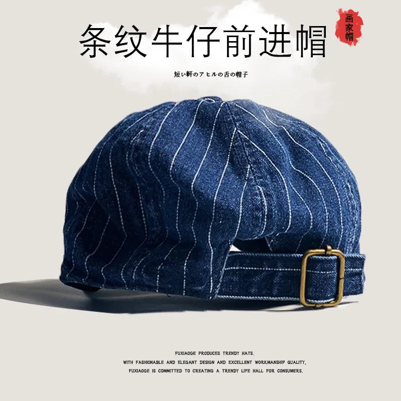 Striped Japanese Retro Washed Denim Hat