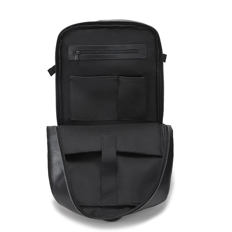 Solid Color Leather Backpack