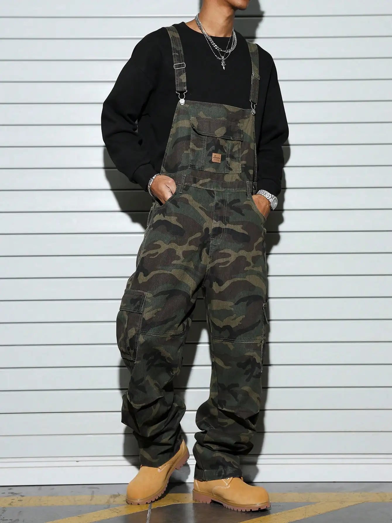 Men's Street Camo Bib Overalls - Multi Pocket Design