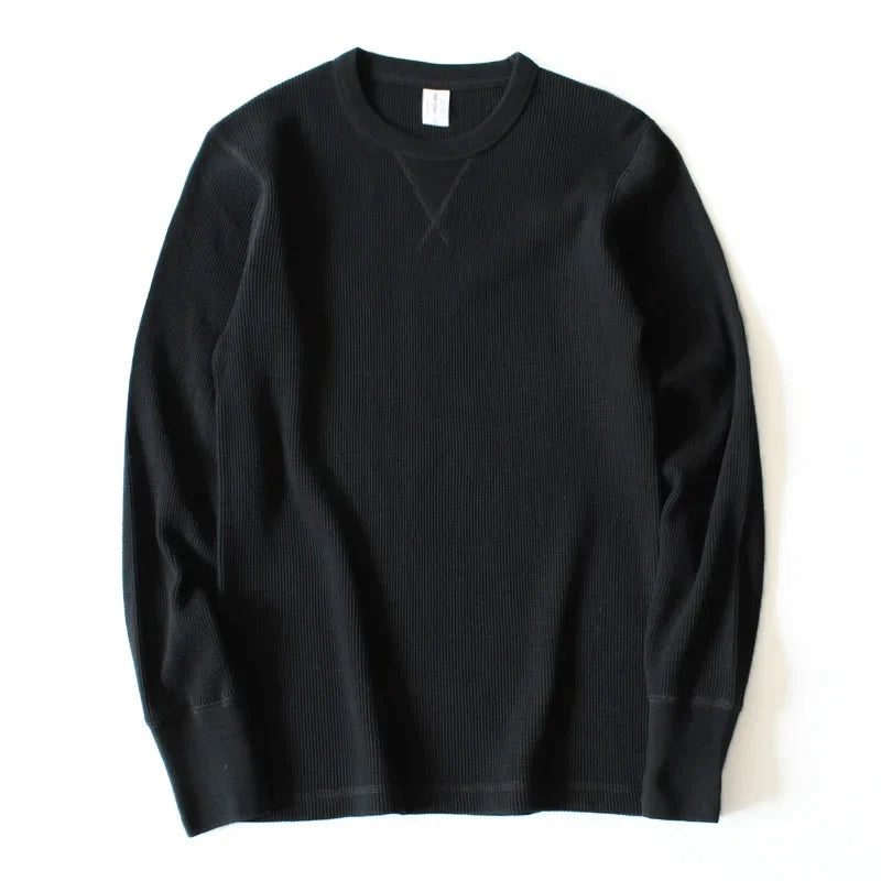 Heavyweight Waffle Knit Long Sleeve Long John Style Cotton Jumper Shirt