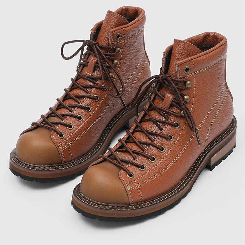 Men's Vintage Leather Boots - High Top Work Shoes - British Style
