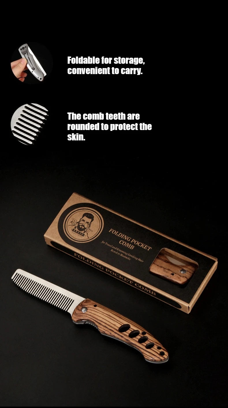 Solid Wood And Metal Folding Beard Comb
