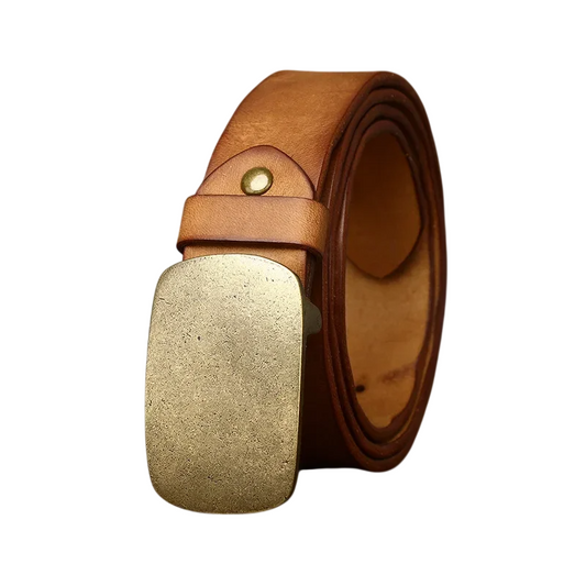 Genuine Cowhide Brass Buckle Leather Belt