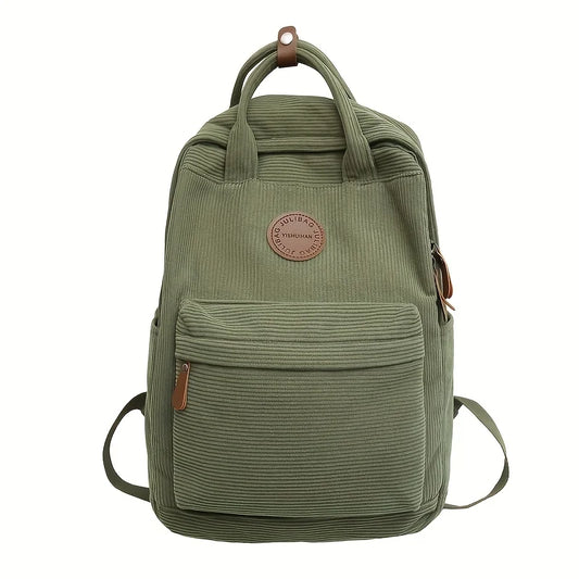 Casual Corduroy Backpack for Teens, 14 Laptop Compartment, Bag with Zipper Pocket, Backpacks