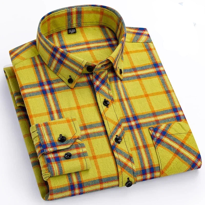 Men's Thick Flannel Plaid Shirts - Pure Cotton