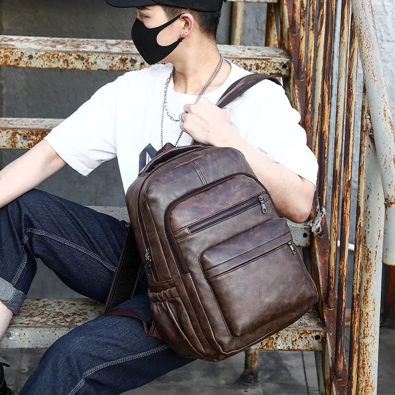 High Quality USB Charging Backpack for Men - Large Leather Laptop Backpack