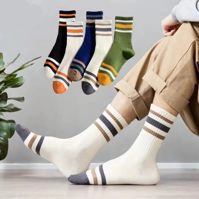 Men's Striped Mid Tube Socks - 5 Pairs