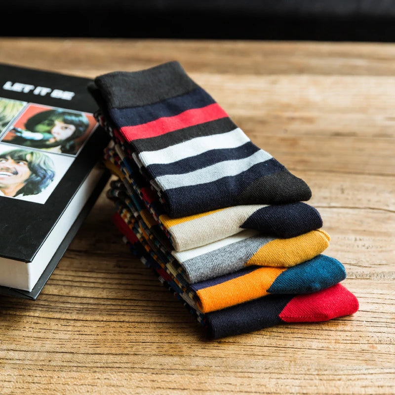 5 Pairs Men's Striped Cotton Socks