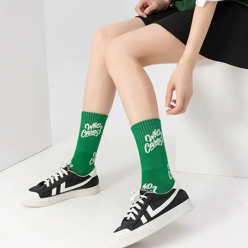 Green Japanese Cotton Mid Tube Socks