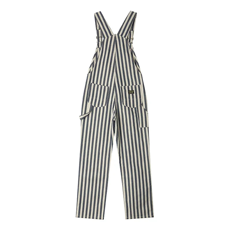 Men's Vintage American Retro Wabash Denim Striped Overalls - 100% Cotton