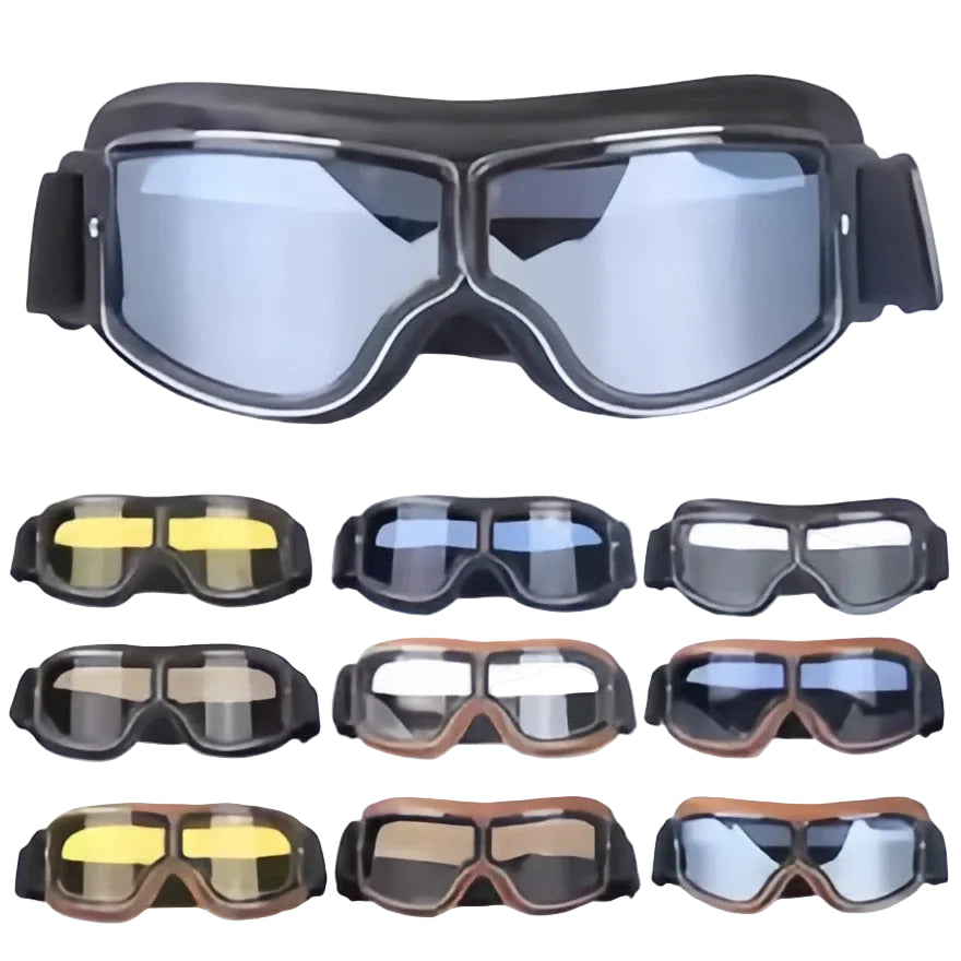 Windproof Retro Motorcycle Glasses - Universal Leather Sunglasses