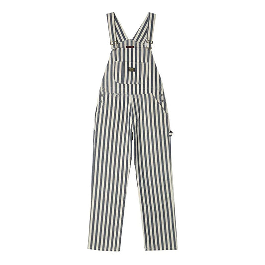 Vintage Men's American Retro Overalls Wabash Striped Bib Denim Jumpsuit 100% Cotton Pants Heavyweight